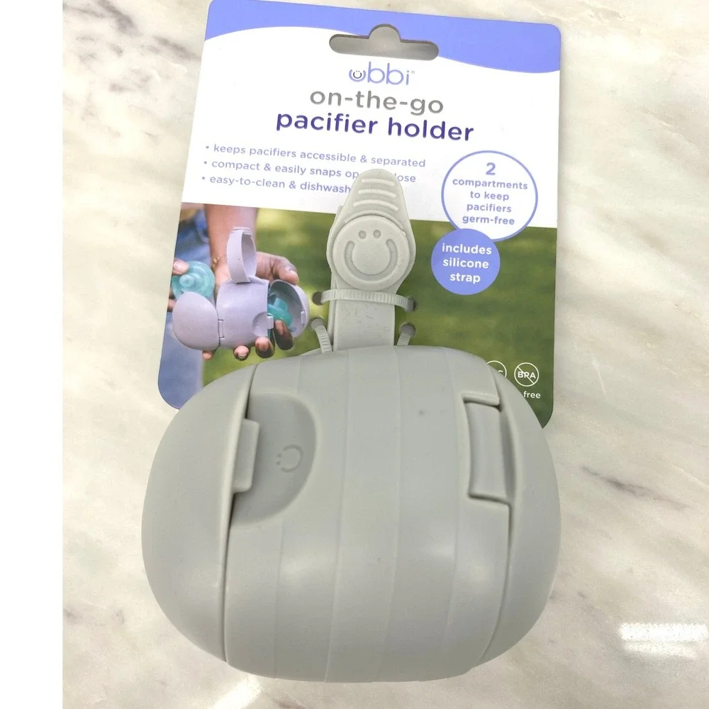 Ubbi On-The-Go Pacifier Holder Gray‎ Case 2 Compartment Portable New
